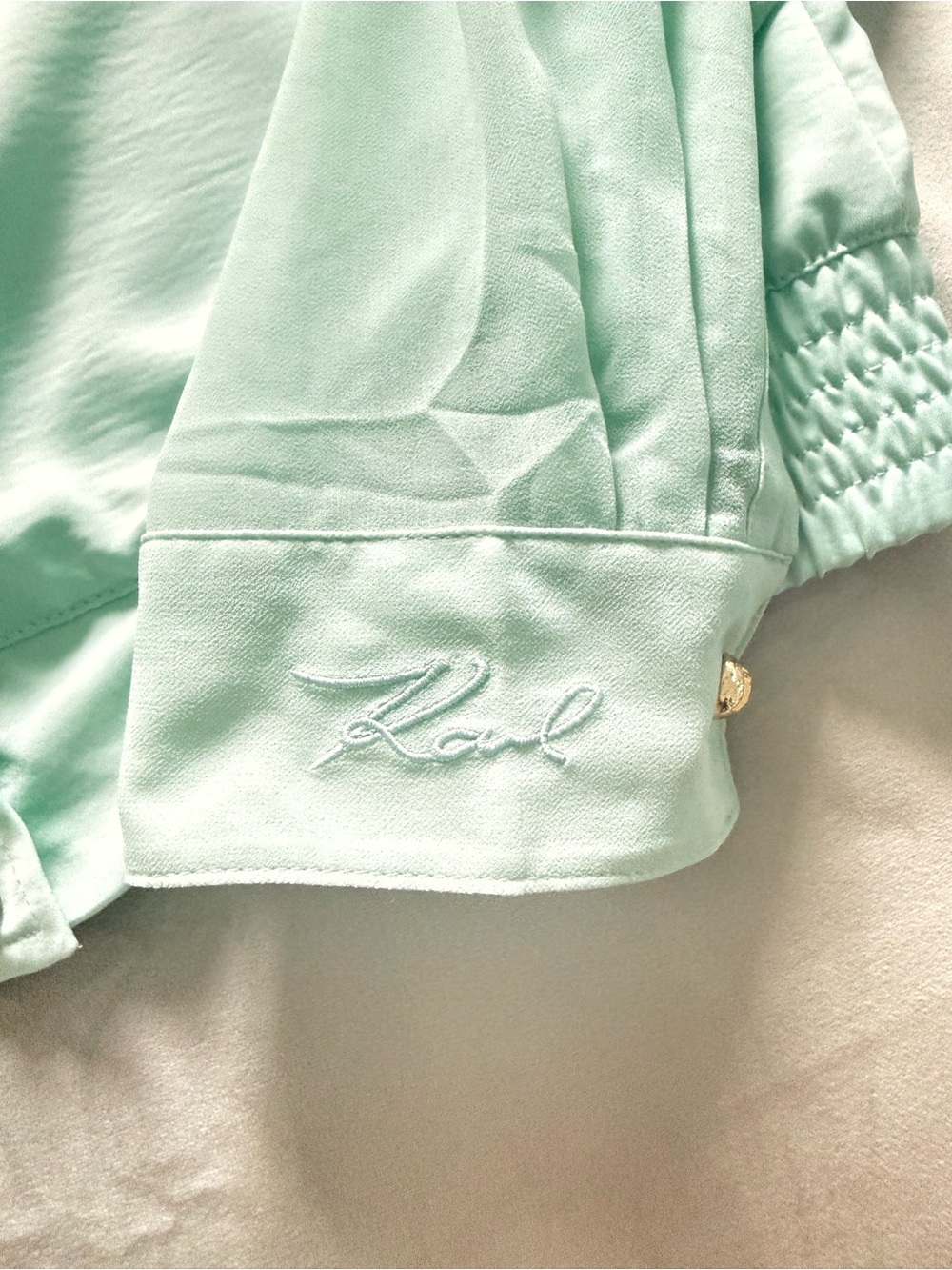 KARL LAGERFELD PARIS Mint Green Button-Front Blouse Jacket WORN ONCE - Picture 7 of 13